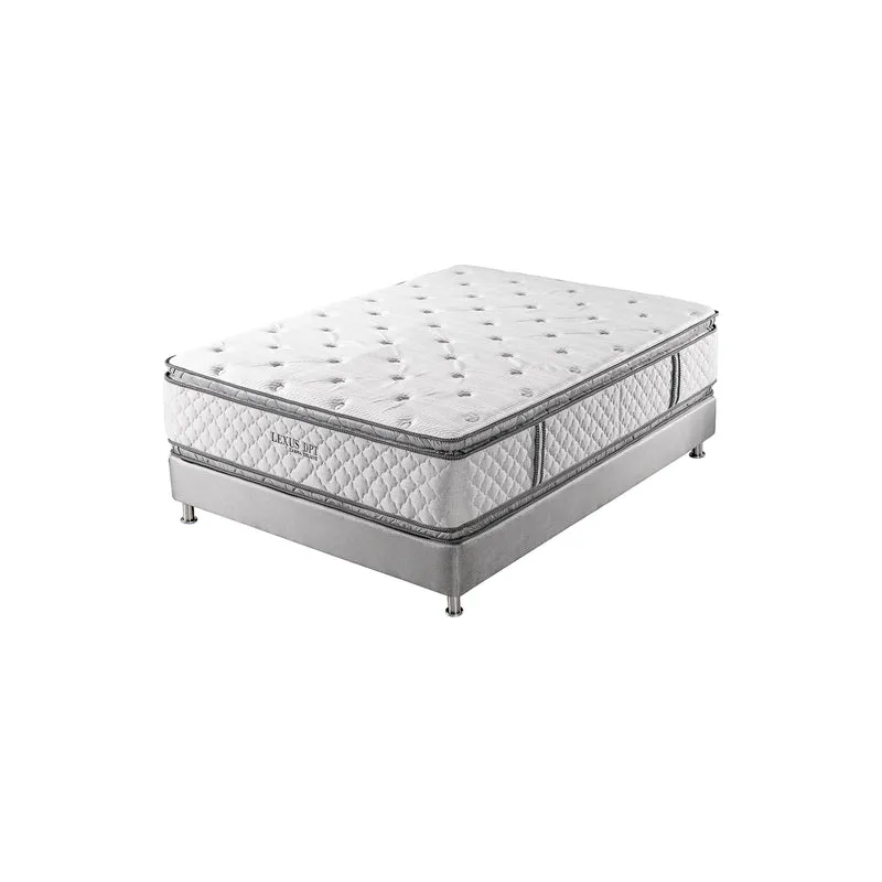 Combo Cama Queen Texas Beige, Natural + Colchón Lexus Deluxe Doble Pillow Top