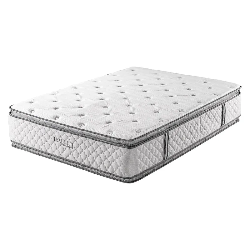 Combo Cama Queen Texas Beige, Natural + Colchón Lexus Deluxe Doble Pillow Top