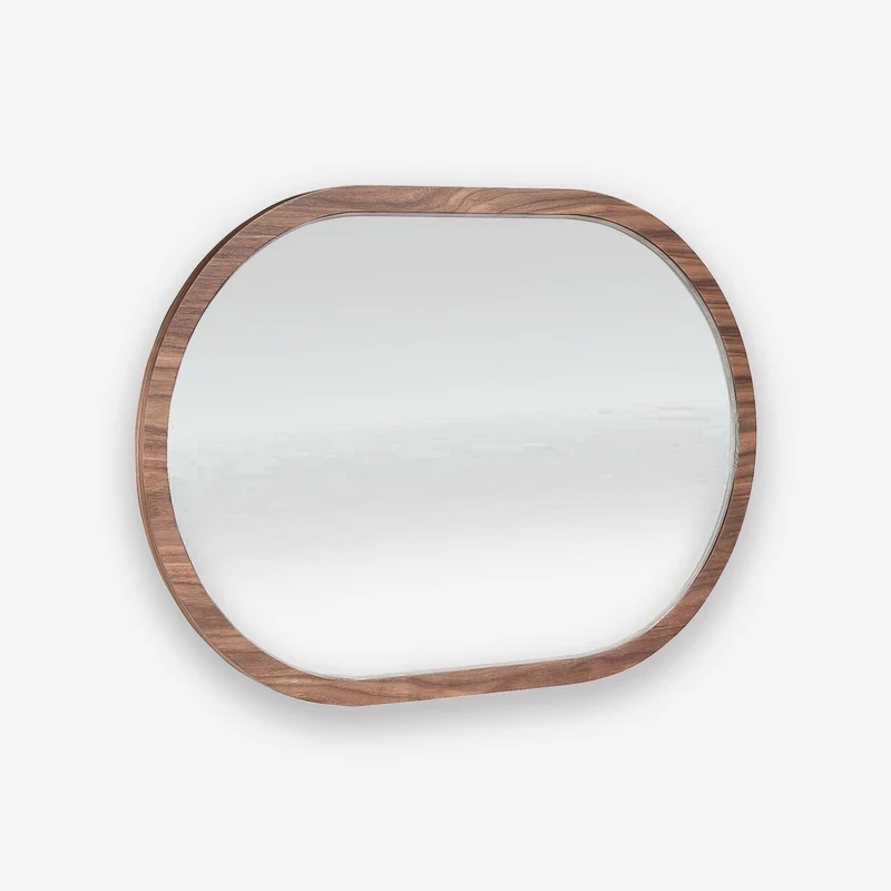 Walnut Half-Round Oval Wall Mirror