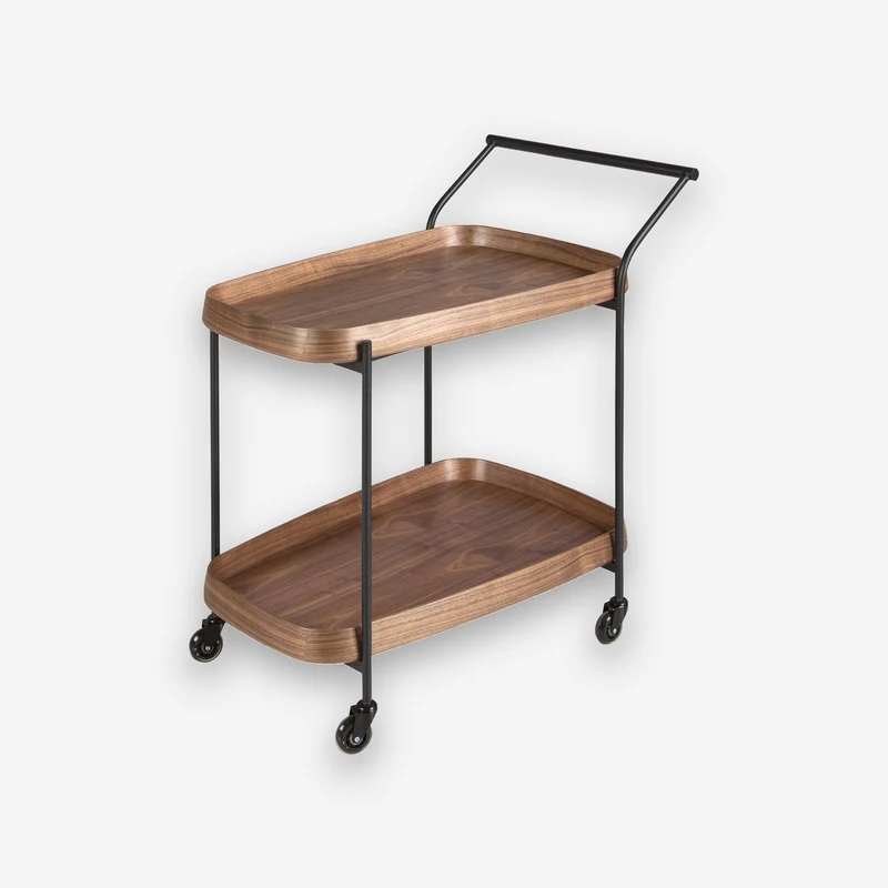 Walnut and black steel minibar cart