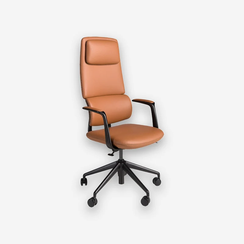 Brown leatherette swivel office chair