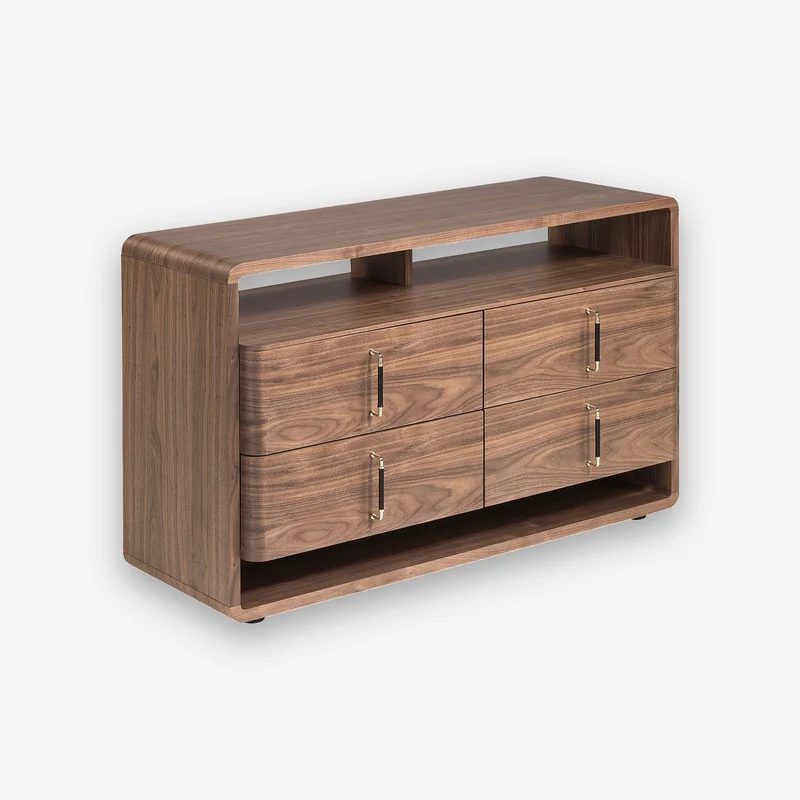 Black PVC and walnut chest of drawers