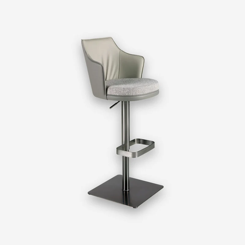 Swivel stool in mottled grey fabric and dark grey faux leather