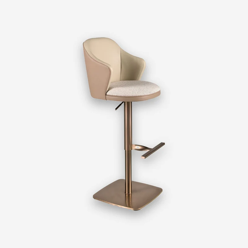 Swivel stool, flecked cream fabric and brown faux leather