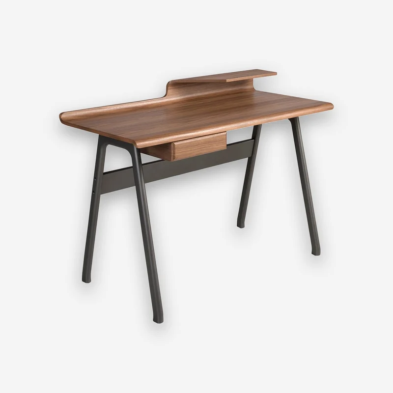 Desk walnut and dark grey fiberglass metal