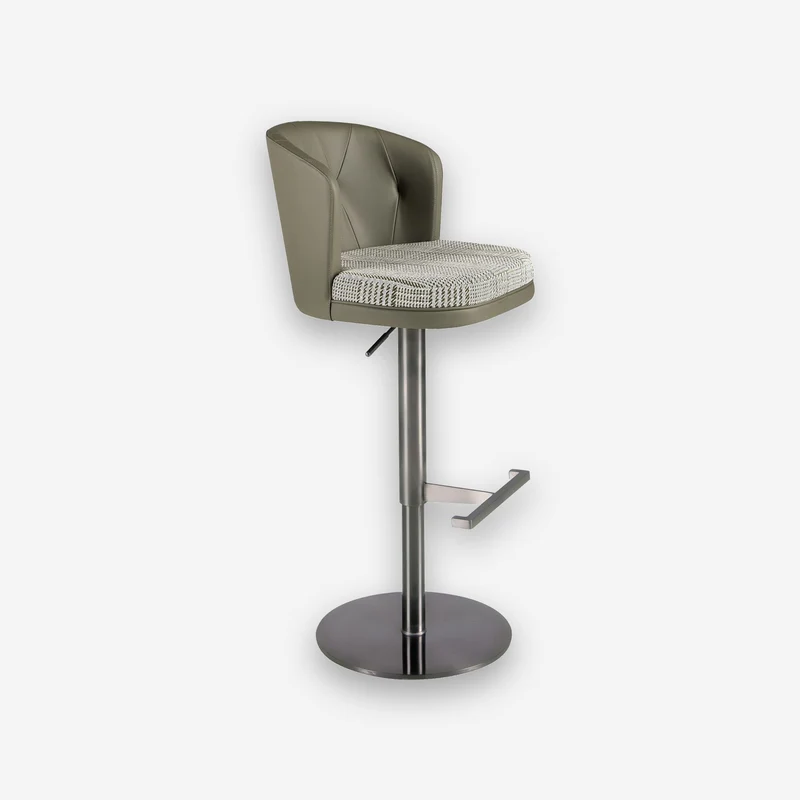 Swivel stool dark green and white fabric and olive green faux leather