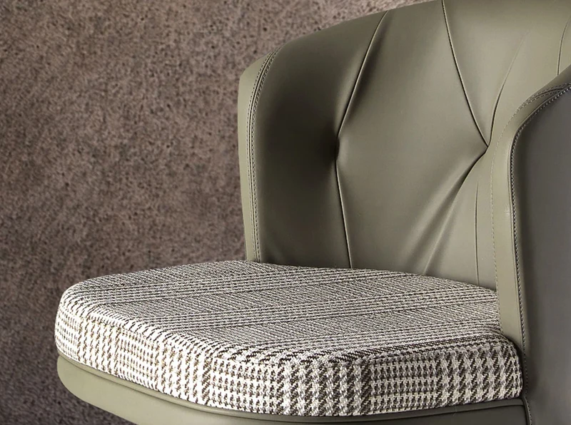 Swivel stool dark green and white fabric and olive green faux leather