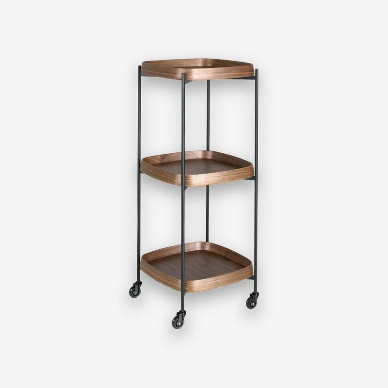 Walnut and black steel minibar cart