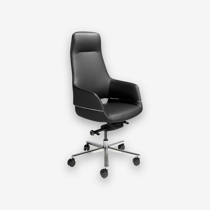 Swivel office chair in black faux leather