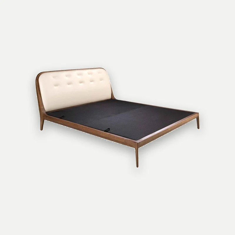 Sand-colored faux leather bed