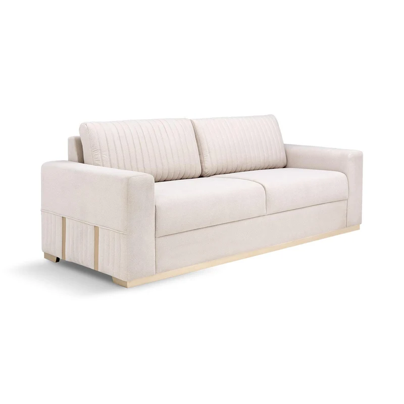 Sofá 3 Puestos Napoli Velvet Serena Crema, Champaña