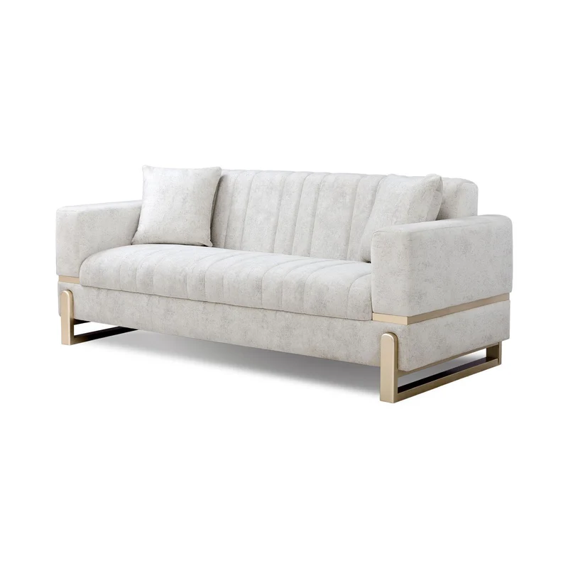 Sofa 3 Puestos Bonn Velvet Prisma Crema, Champaña.