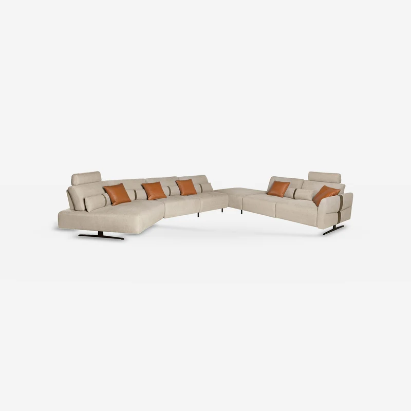 left-hand modular chaise longue sofa, sand fabric