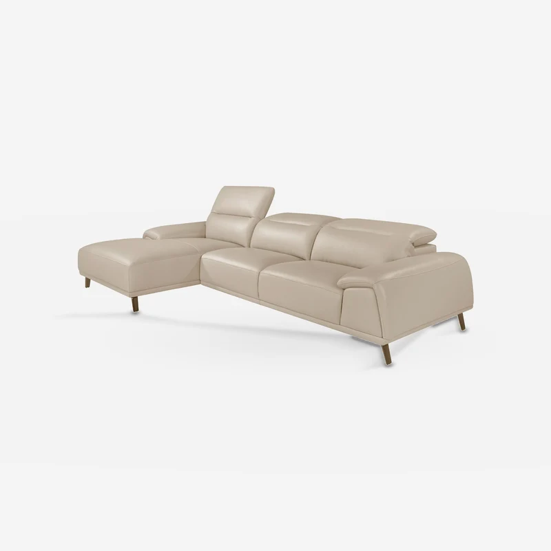 Left-hand chaise longue sofa in taupe grey leather