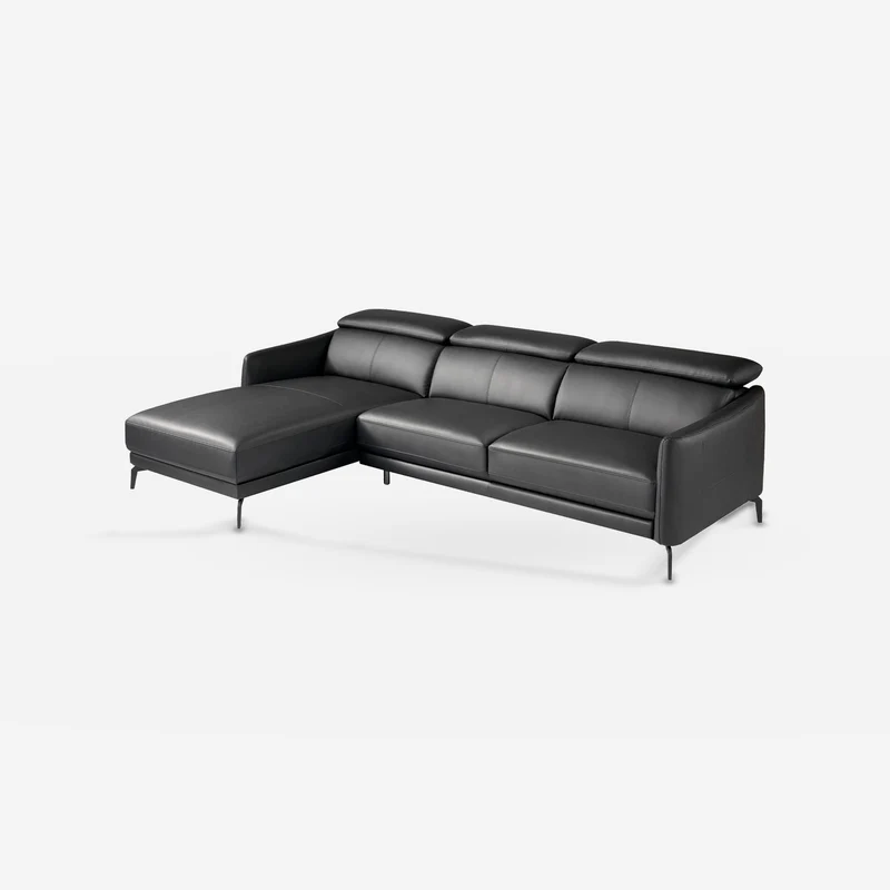 Black leather left chaise longue sofa