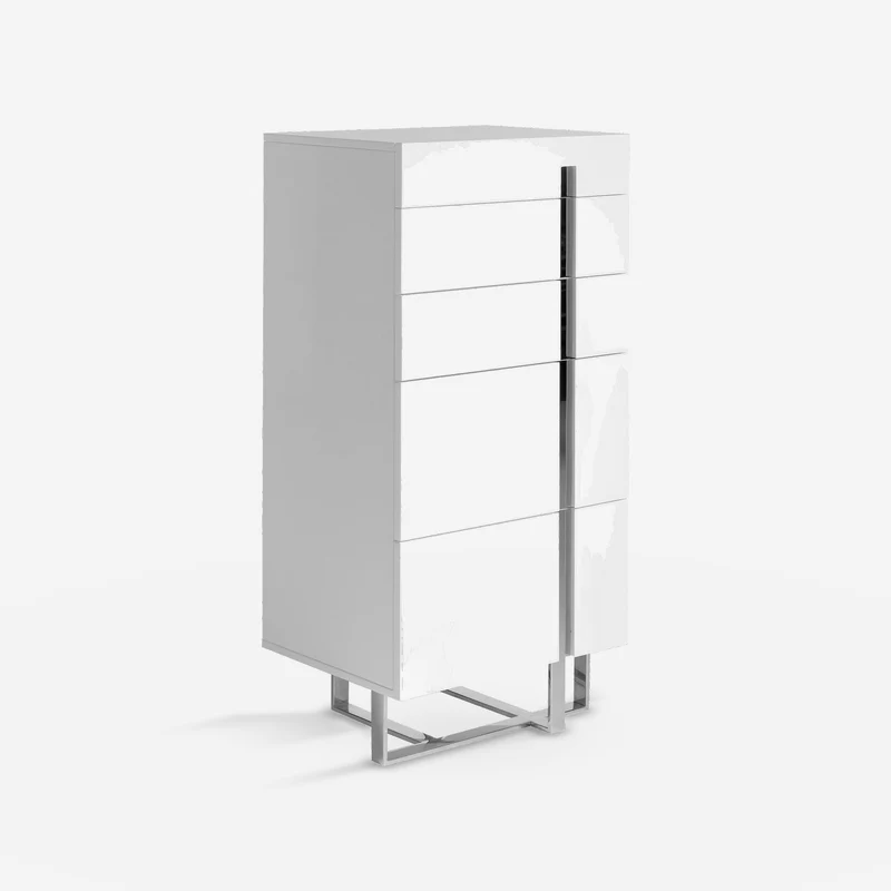 White wood and chrome-plated steel chiffonier