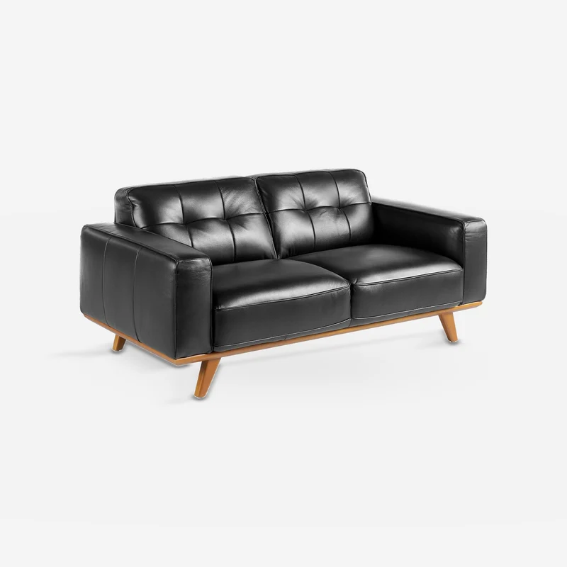 Chester 2-seater black leather sofa
