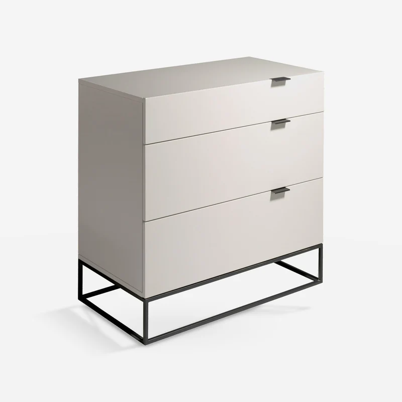 Grey wood and black steel chest of drawers