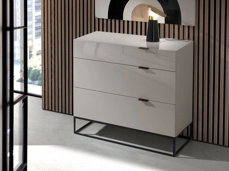 Grey wood and black steel chest of drawers