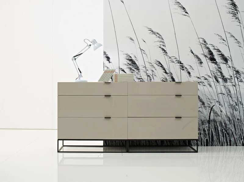 Grey wood and black steel chest of drawers
