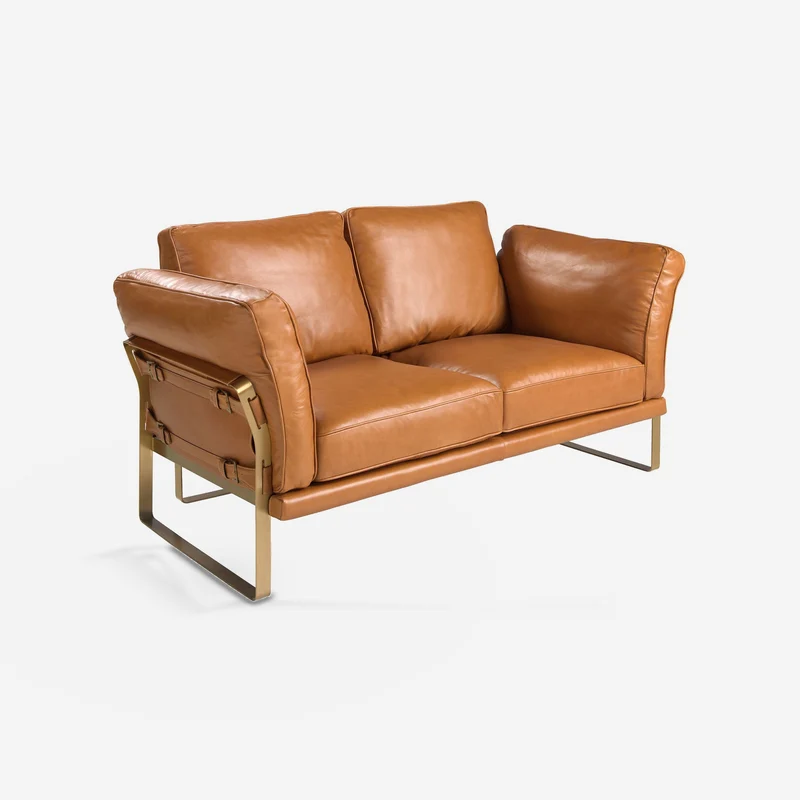 Camel leather 2-seater sofa