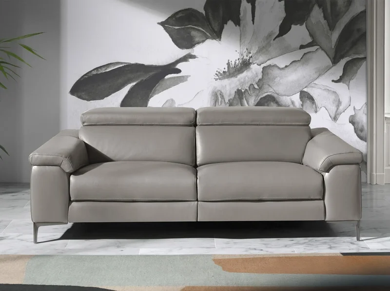 3-seater dark grey leather relax sofa