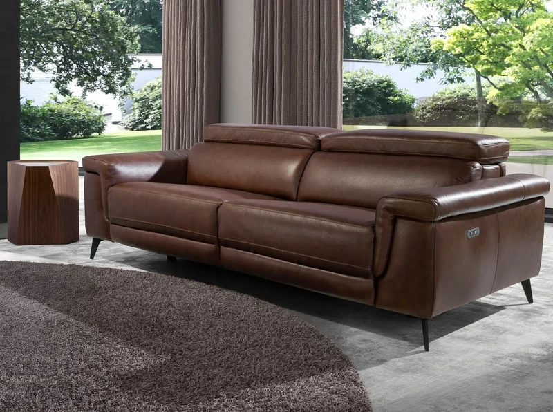3-seater brown leather relax sofa