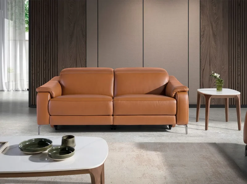 3-seater brown leather relax sofa