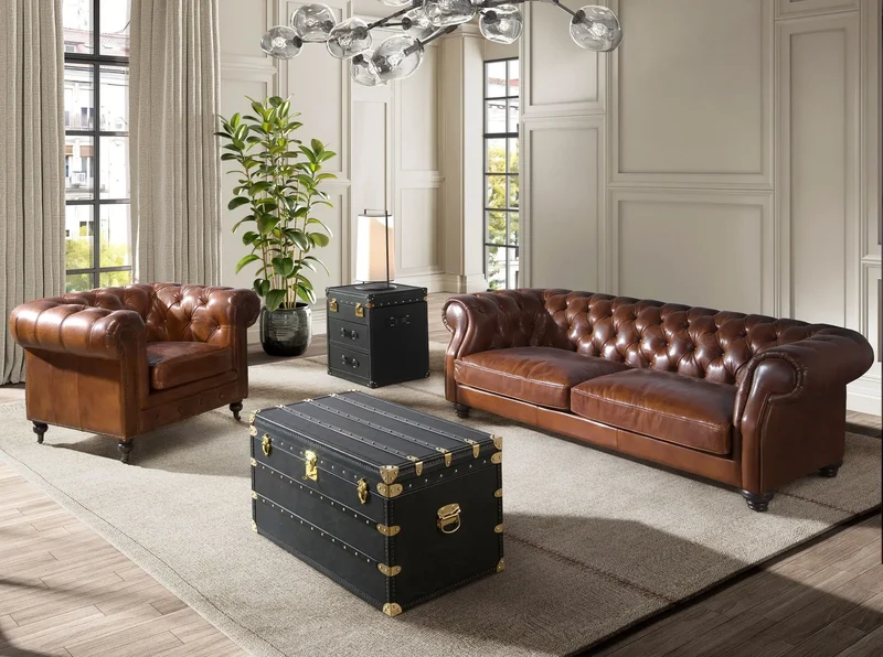 3-seater Chester sofa in cognac brown leather