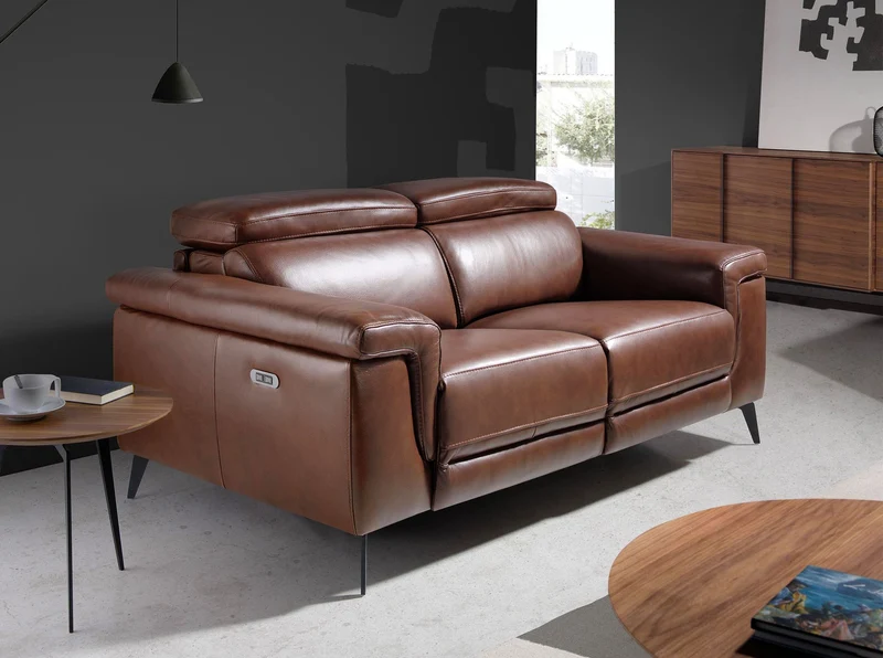 2-seater brown leather relax sofa