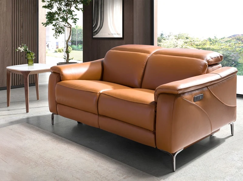 2-seater brown leather relax sofa