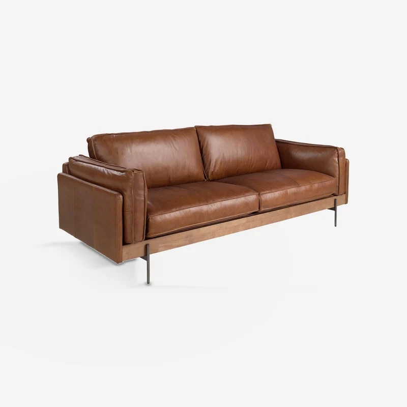3-seater tobacco brown leather sofa