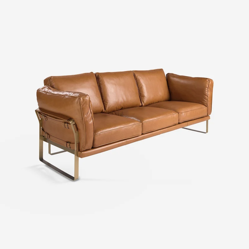 Camel leather 3-seater sofa