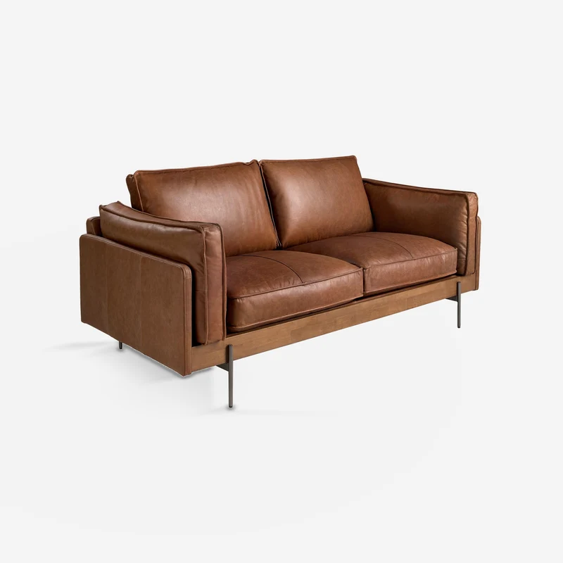 2-seater tobacco brown leather sofa
