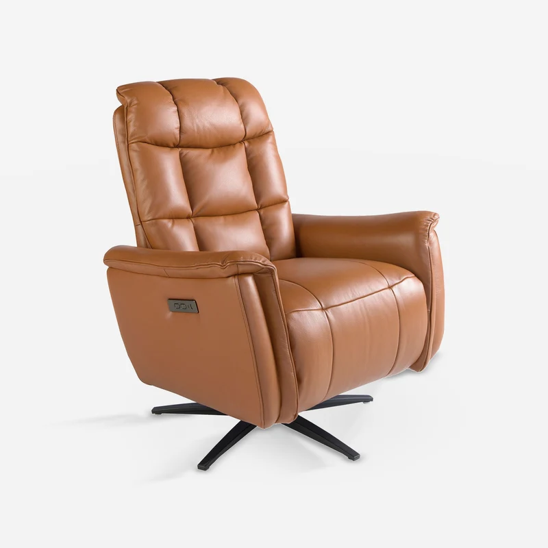 Brown leather swivel relax armchair