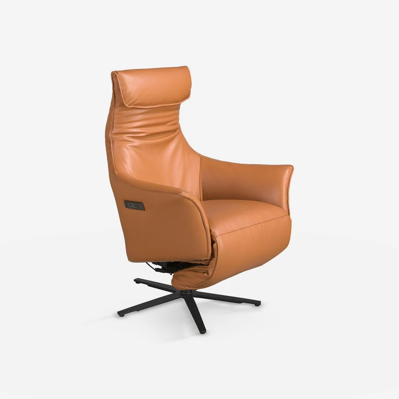 Brown leather swivel relax armchair