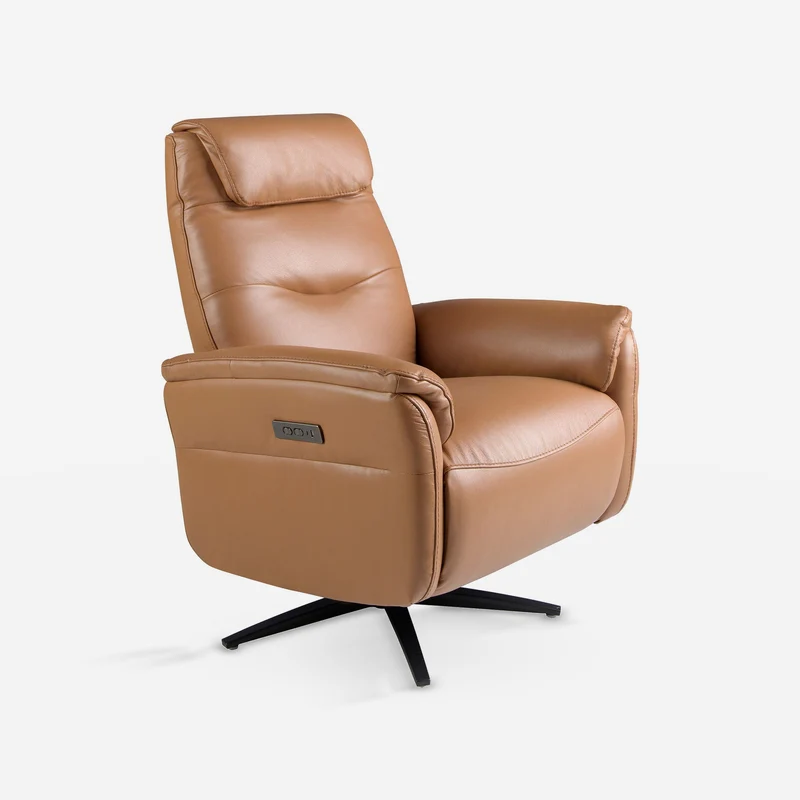 Brown leather swivel relax armchair