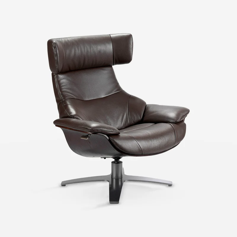 Chocolate brown leather reclining swivel chair