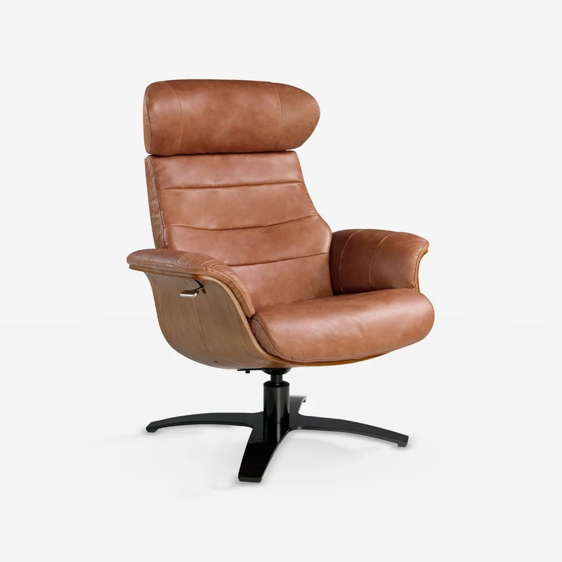Camel leather reclining swivel chair