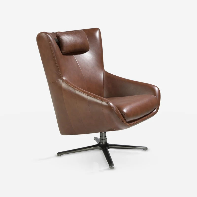 Cognac brown leather swivel chair
