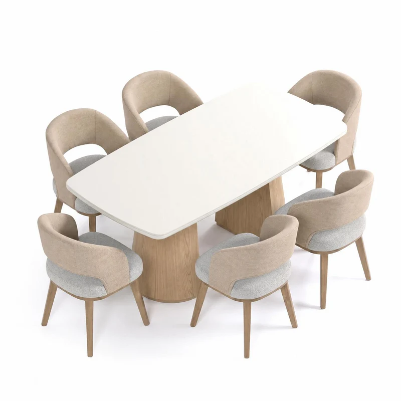 Comedor 6 Puestos Fiori Imputu Beige, Natural