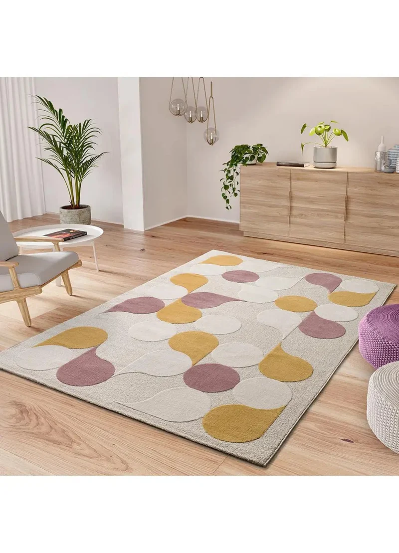 Flashy 25411 rug in geometric style, mustard and pink