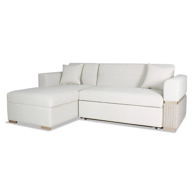 Sala Cama Dhara Chenille Almendra, Champaña Lado Izquierdo Brazo Desmontable