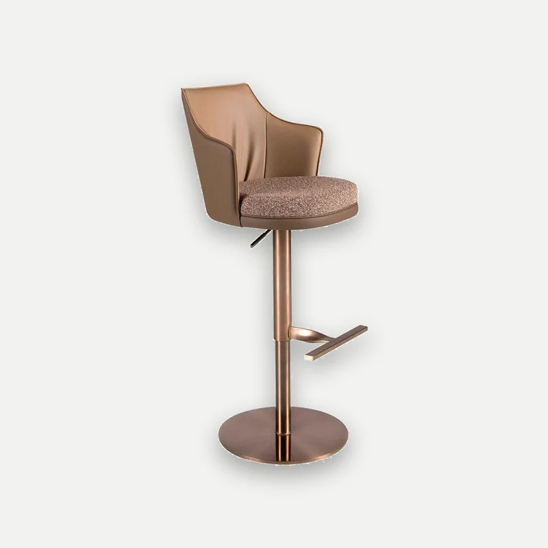 Swivel stool in mottled brown fabric and brown faux leather
