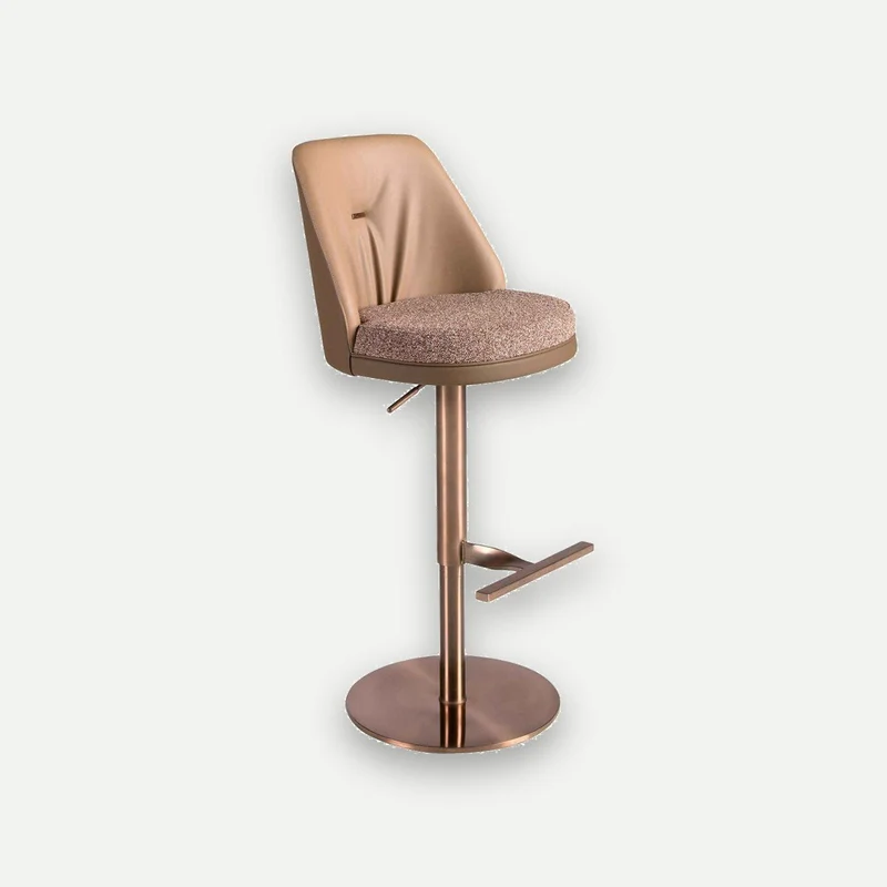 Swivel stool mottled brown fabric and brown faux leather