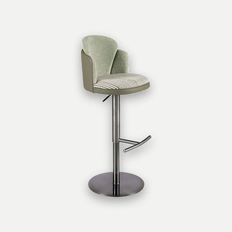 Swivel stool dark green and white fabric and olive green faux leather