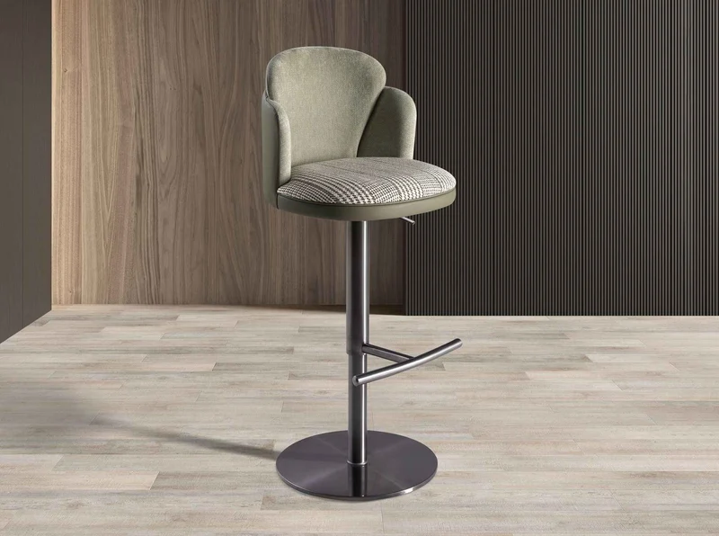 Swivel stool dark green and white fabric and olive green faux leather