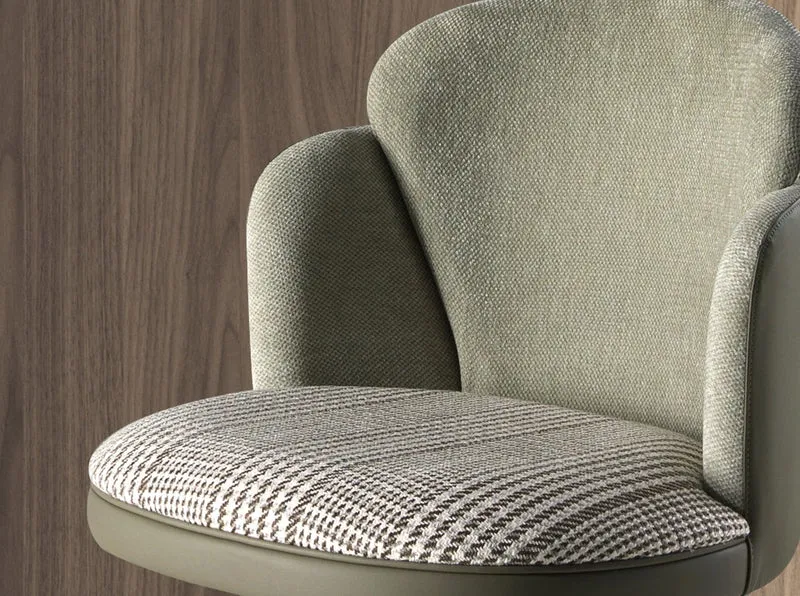 Swivel stool dark green and white fabric and olive green faux leather