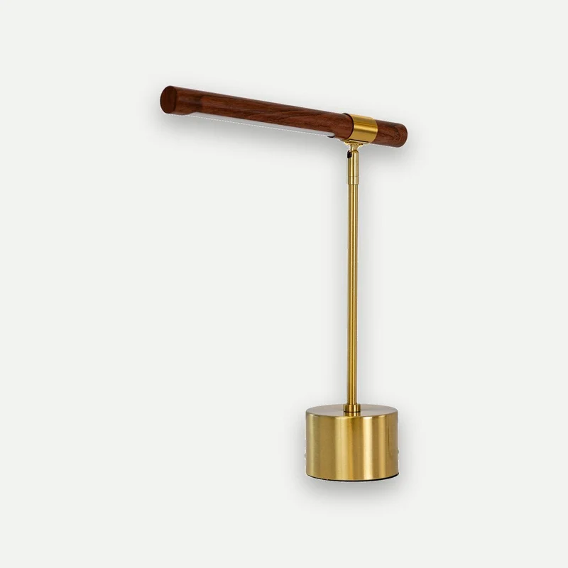 Walnut-effect steel and polished gold steel table lamp
