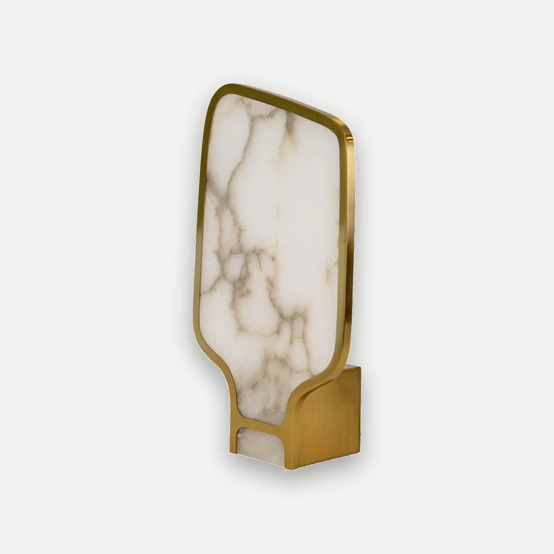 Alabaster natural stone and polished gold steel table lamp